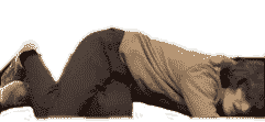 Animation of a man in tan lying on the floor