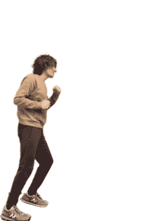Animation of a man in tan jumping into the air with his foot forward