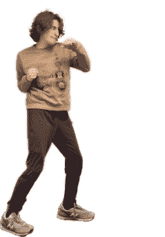 Animation of a man in tan punching forward